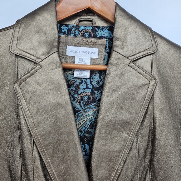 Worthington Bronze Metallic Leather Blazer Jacket Womens Size Small - Picture 3 of 8